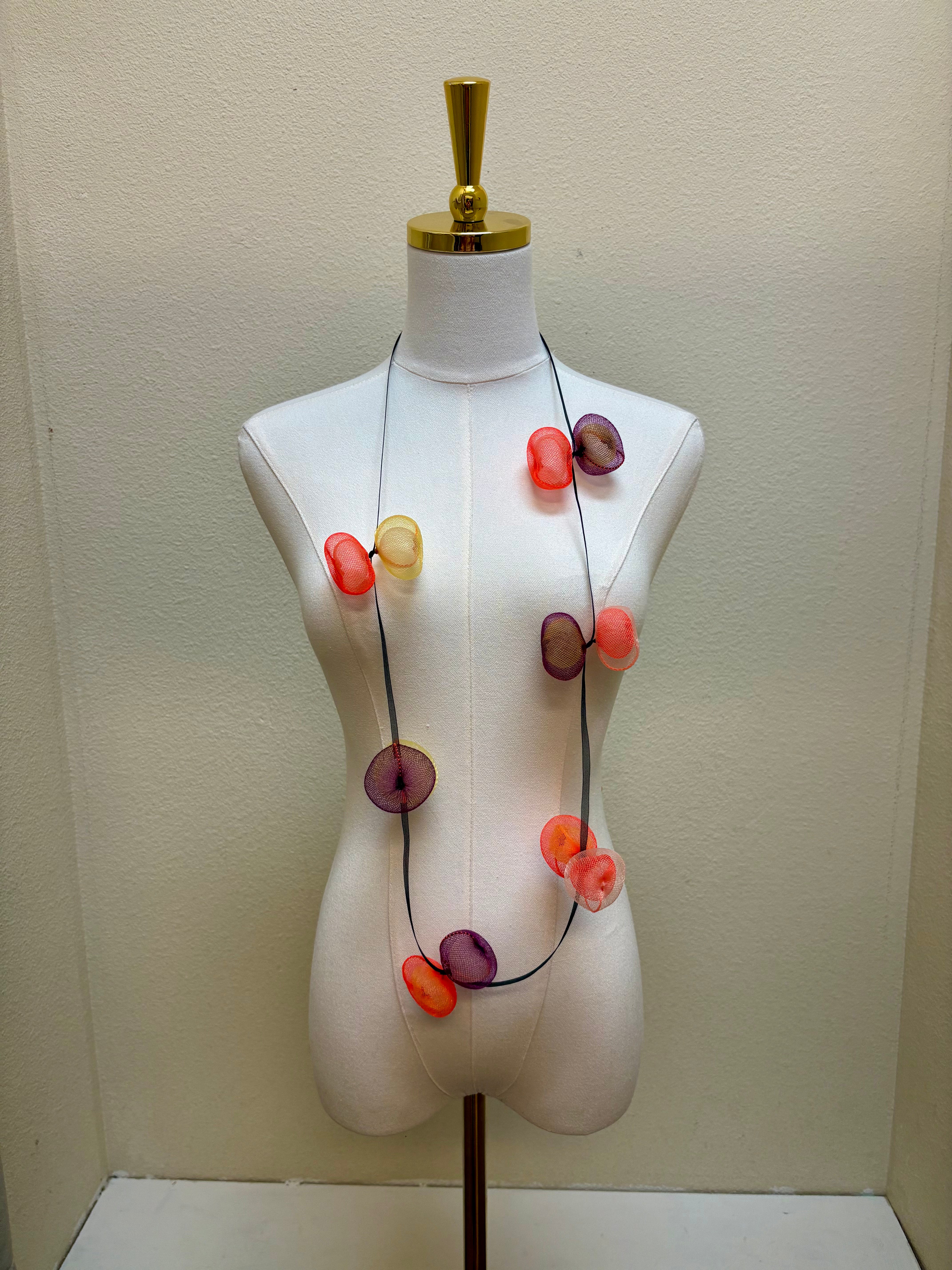 Perle Adjustable Mesh Necklace - Yellow, Orange & Purple