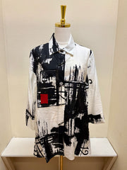 MOONLIGHT Abstract Print Button Front Swing Shirt - 3007