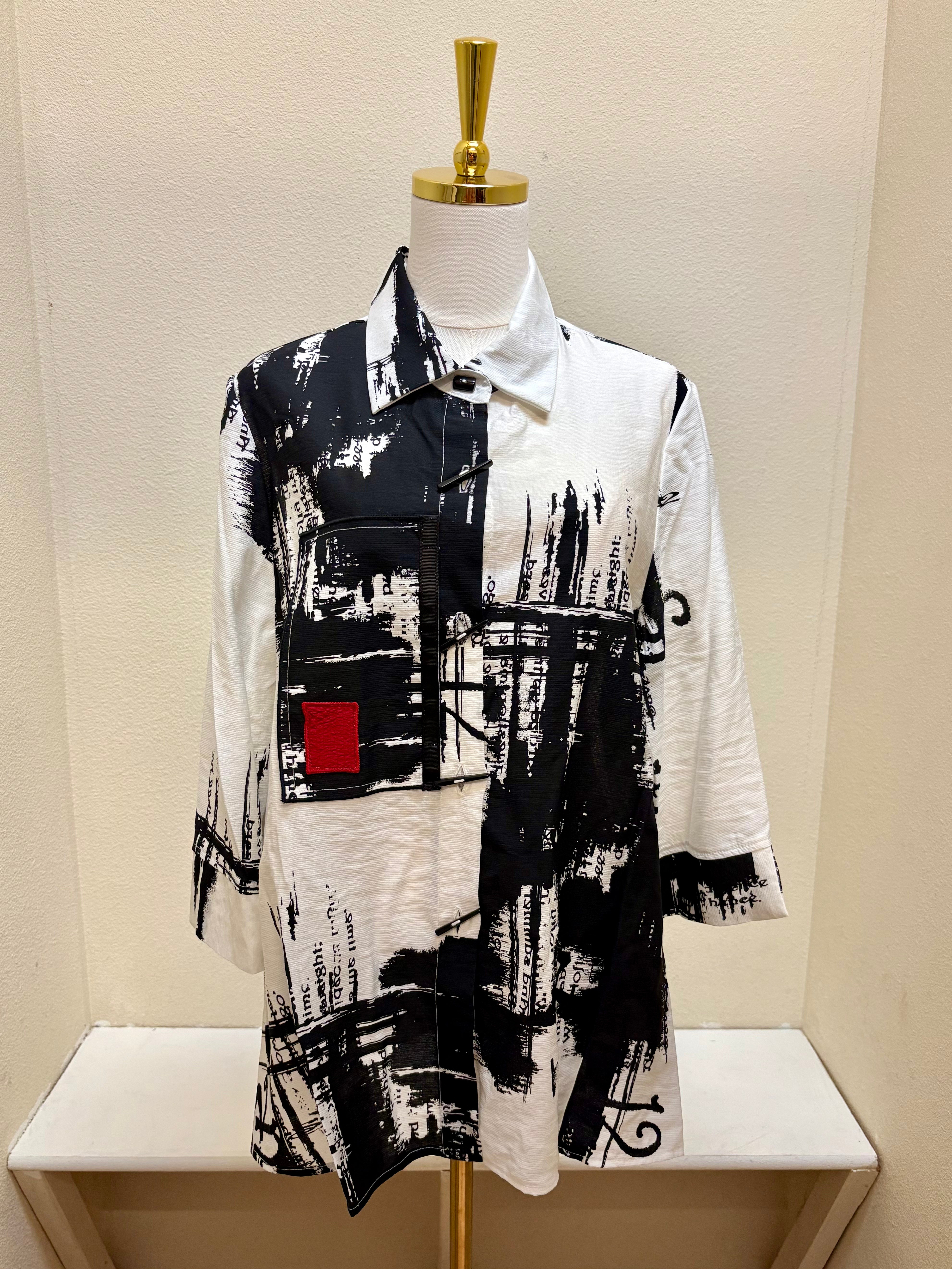 MOONLIGHT Abstract Print Button Front Swing Shirt - 3007