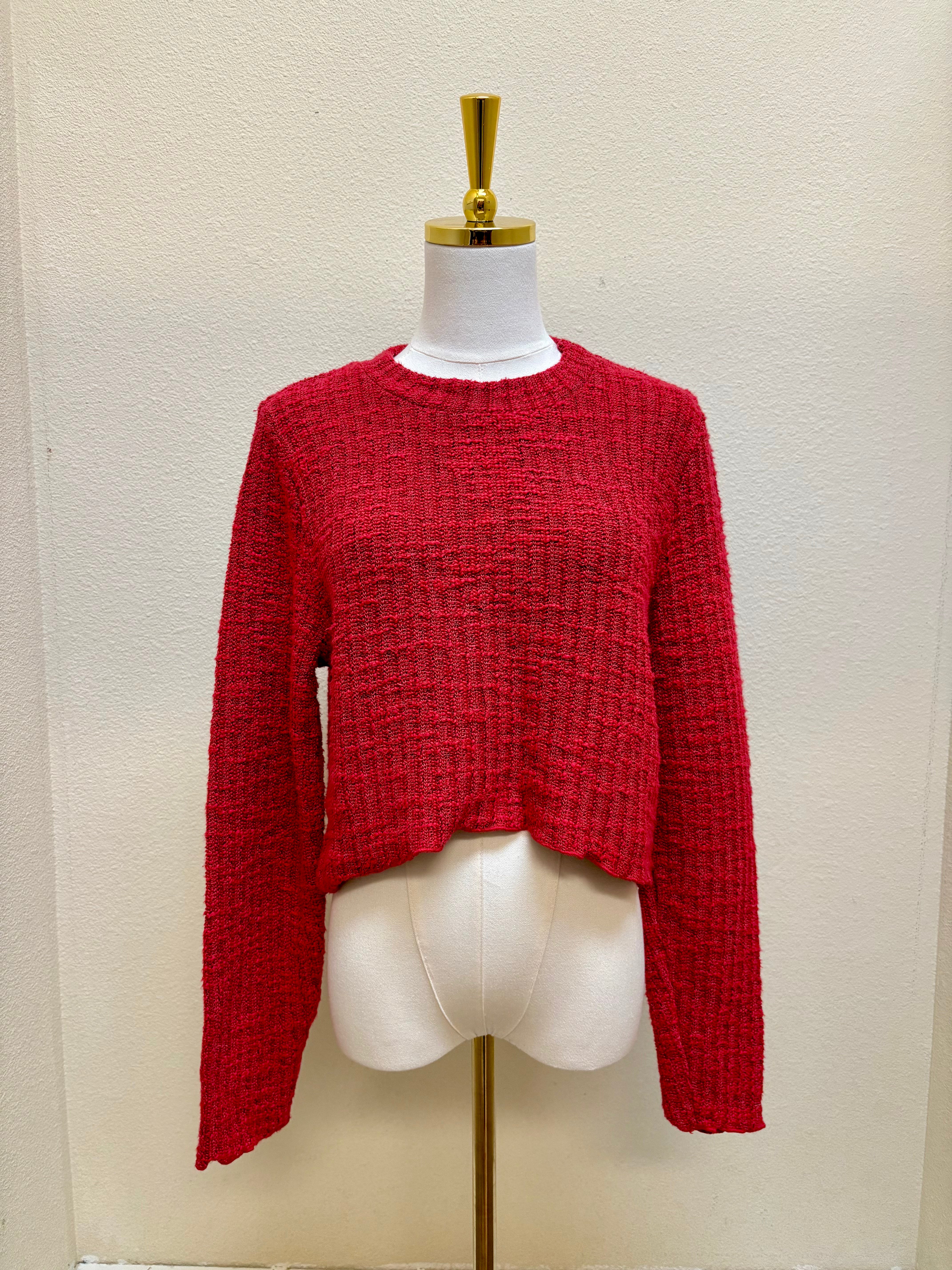 CUT LOOSE Texture Sweater Knit Curved Crop Sweater - 6376781