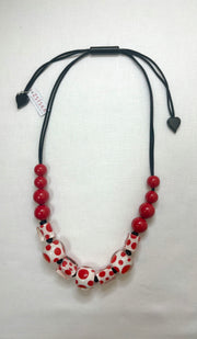 ZSISKA White & Red Polka Dot Bead Necklace