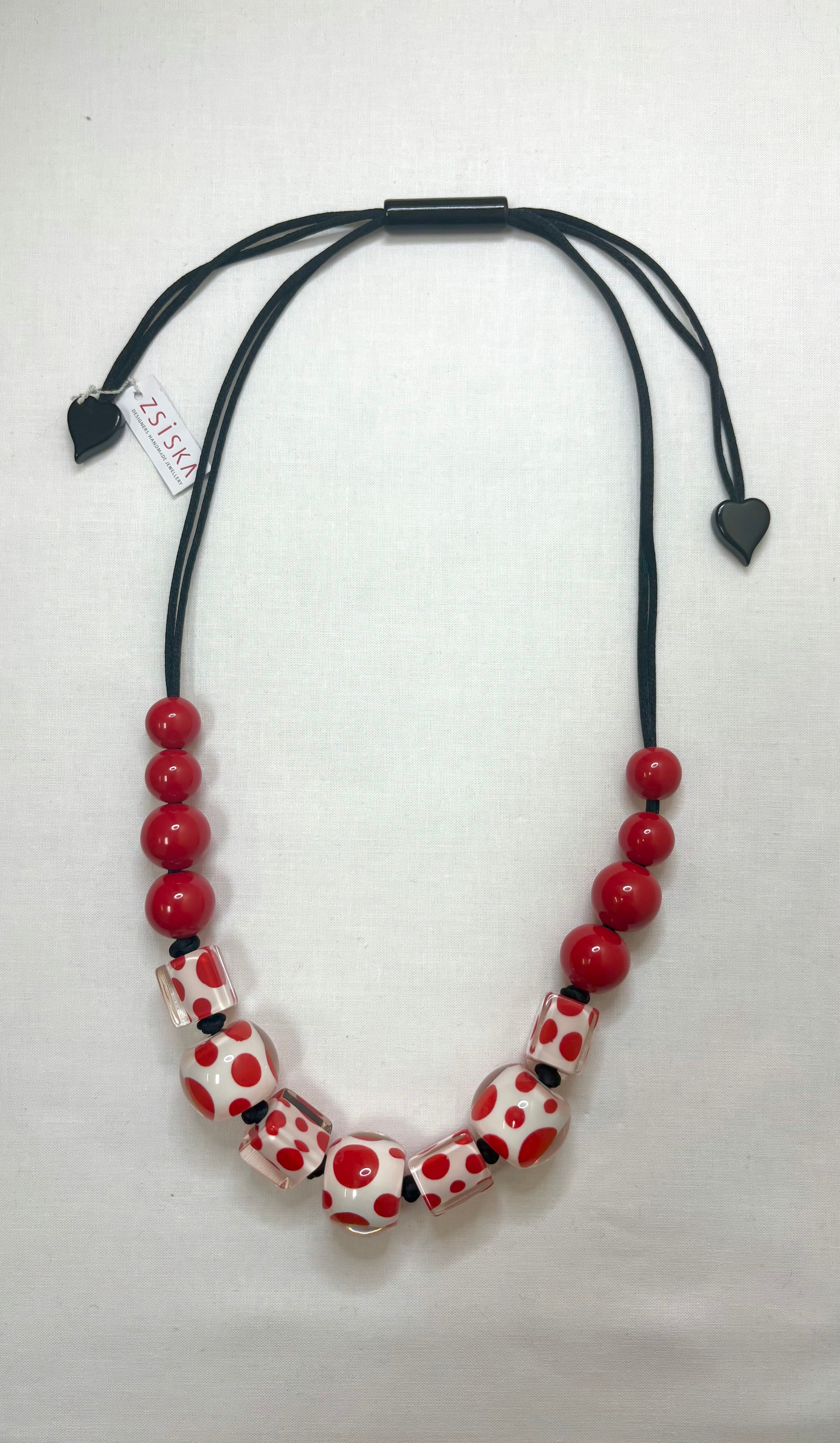 ZSISKA White & Red Polka Dot Bead Necklace