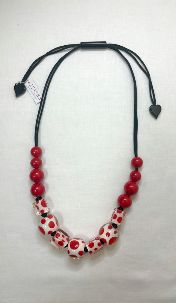 ZSISKA White & Red Polka Dot Bead Necklace