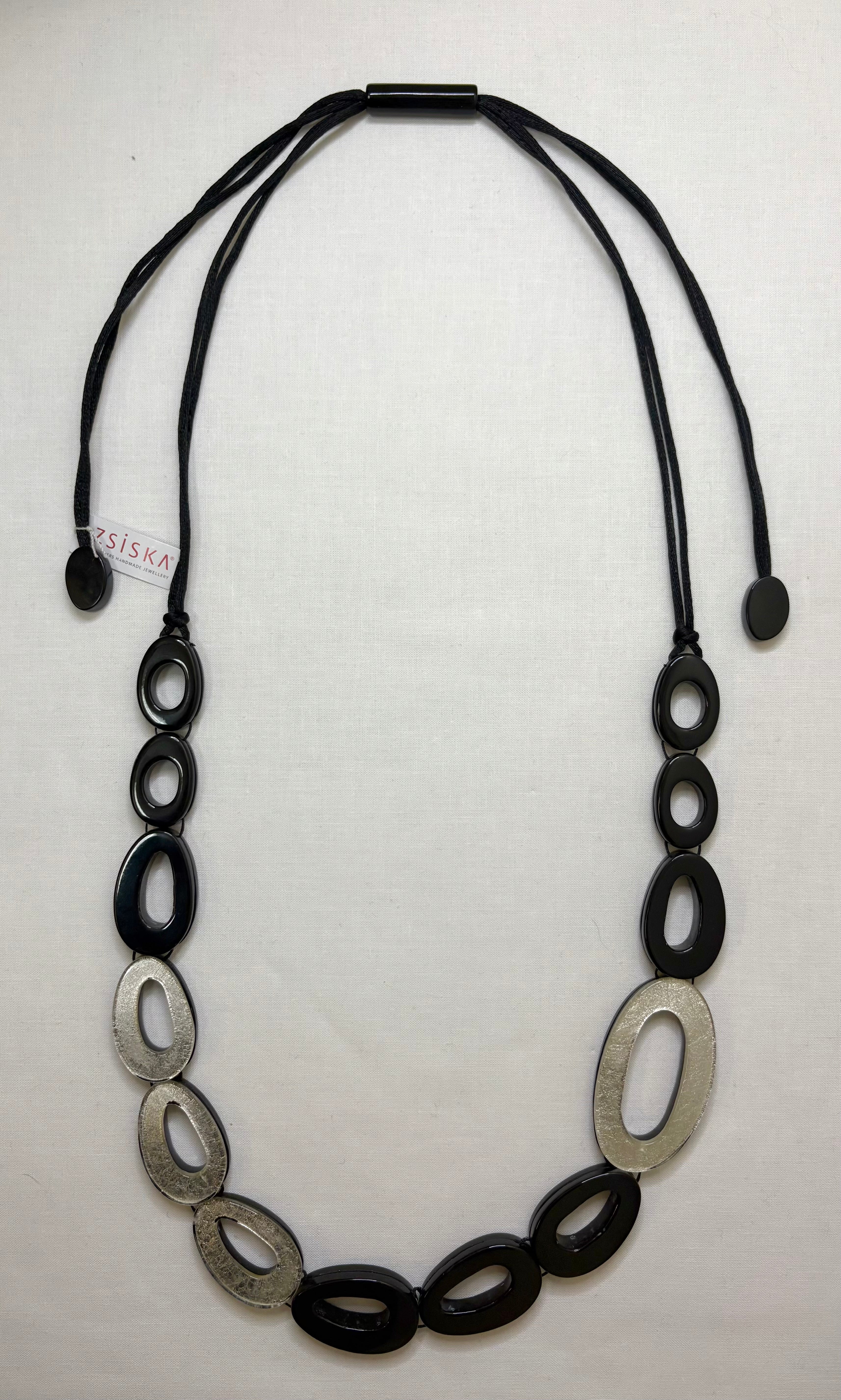 ZSISKA Silver & Black Open Bead Necklace
