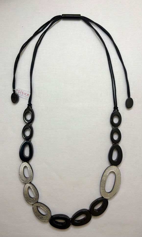 ZSISKA Silver & Black Open Bead Necklace