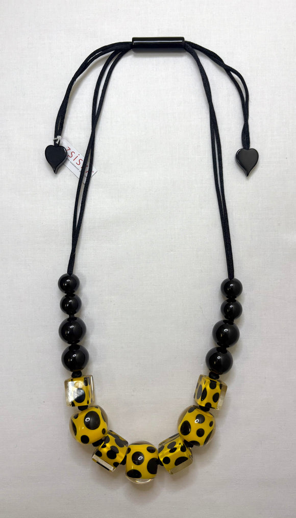 ZSISKA Black & Yellow Polka Dot Bead Necklace