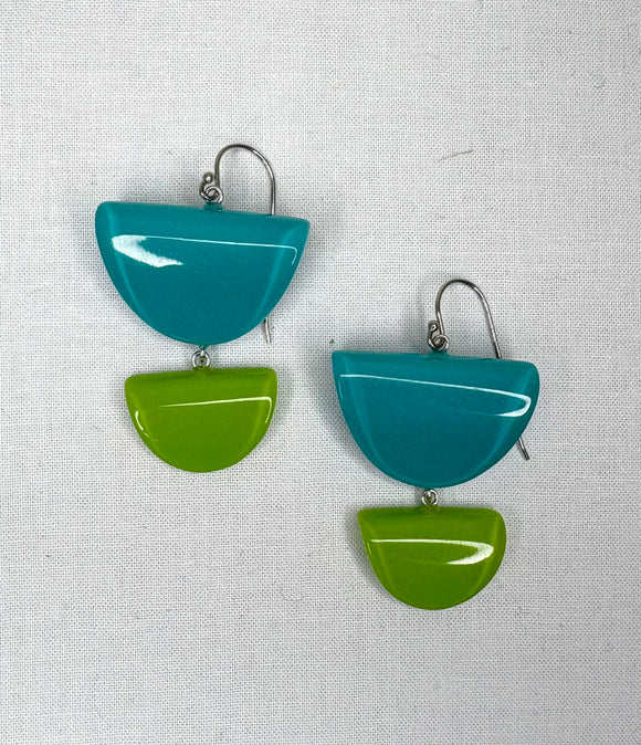 ZSISKA Solid Teal & Green Half Moon Layered Earring