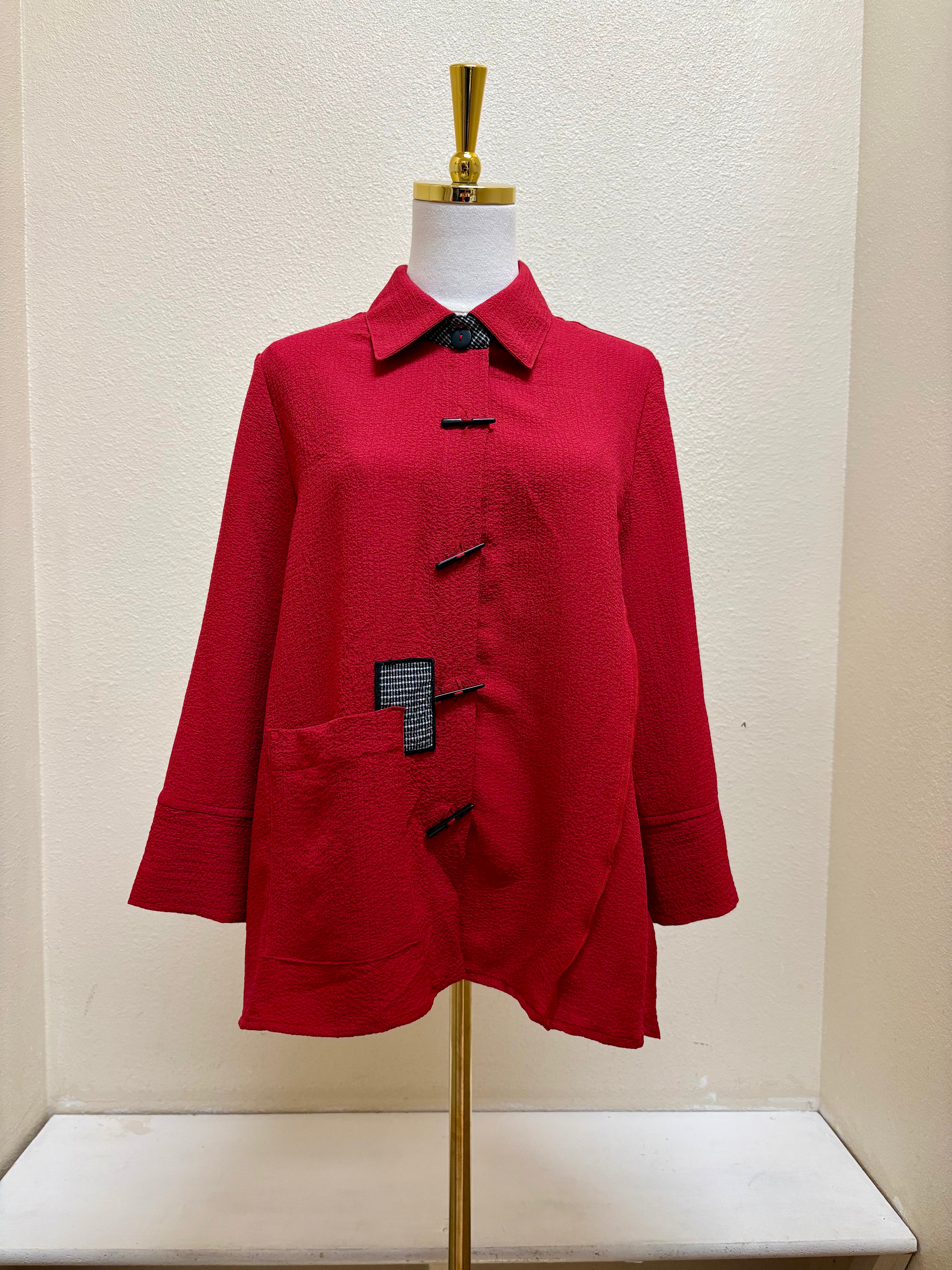 MOONLIGHT Red Button Down Collared Blouse - 3649
