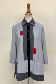 MOONLIGHT Black, Gray & Red Colorblock Button Front Shirt - 2174-GREY