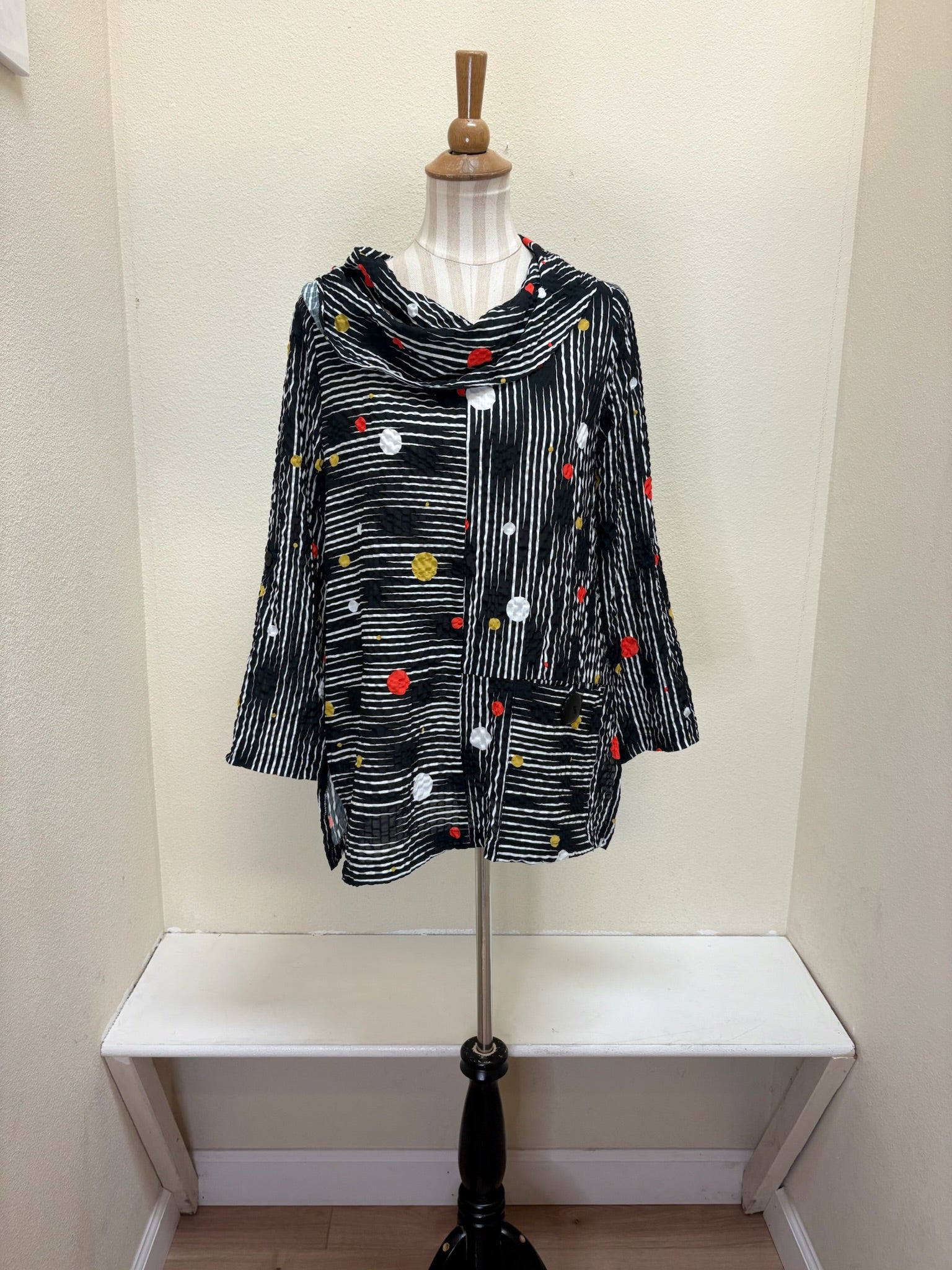 Moonlight Polka Dot Stripe Cowl Neck Top - 2090 NEW