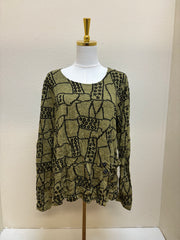 Chalet Gizel Long Sleeve Recycled Crinkle Jersey Top with Abstract Black Geometric Detailing - CB62318