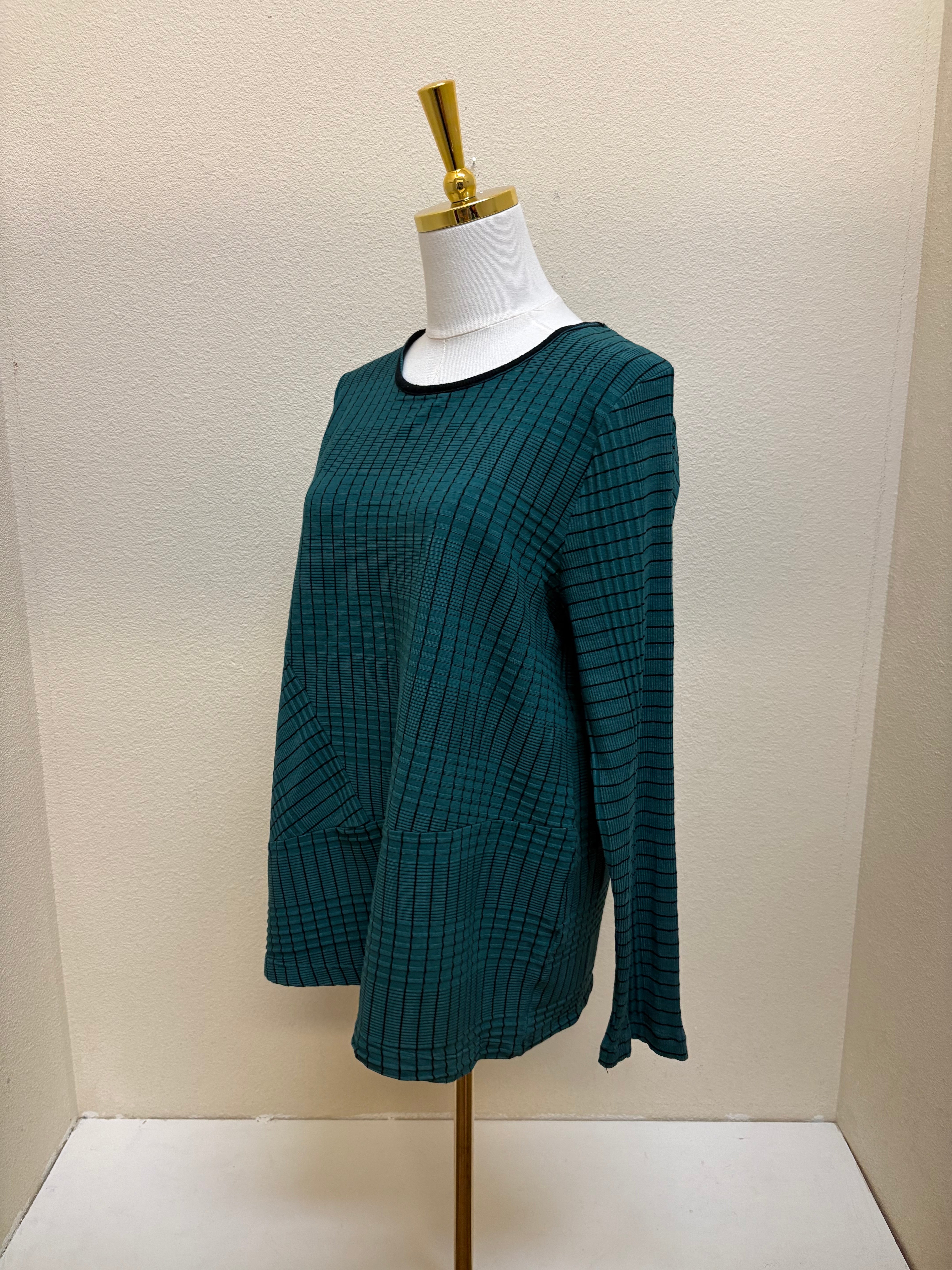 Fenini Textured Stripe Patch Shirt - C47052- TEAL