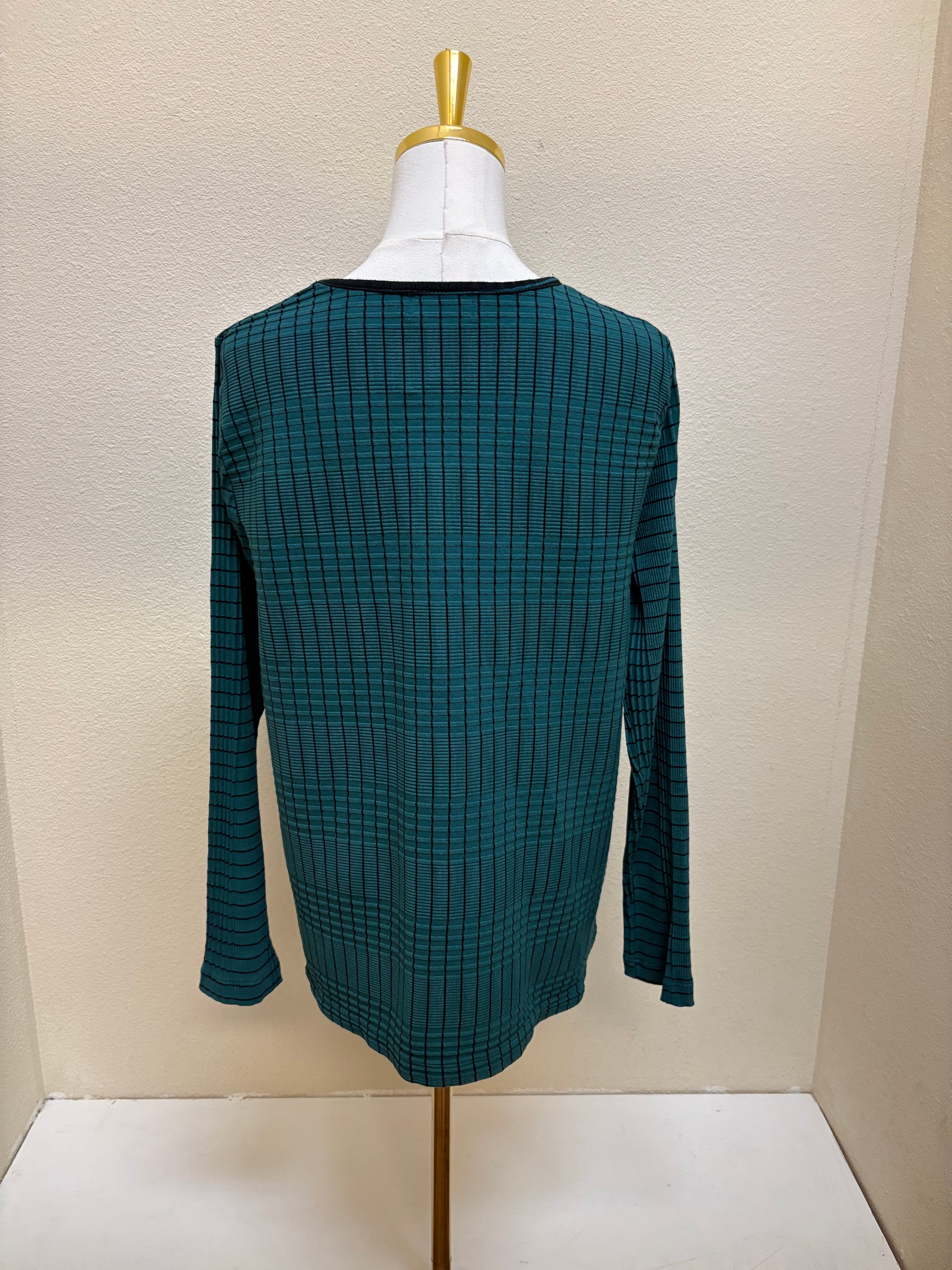 Fenini Textured Stripe Patch Shirt - C47052- TEAL