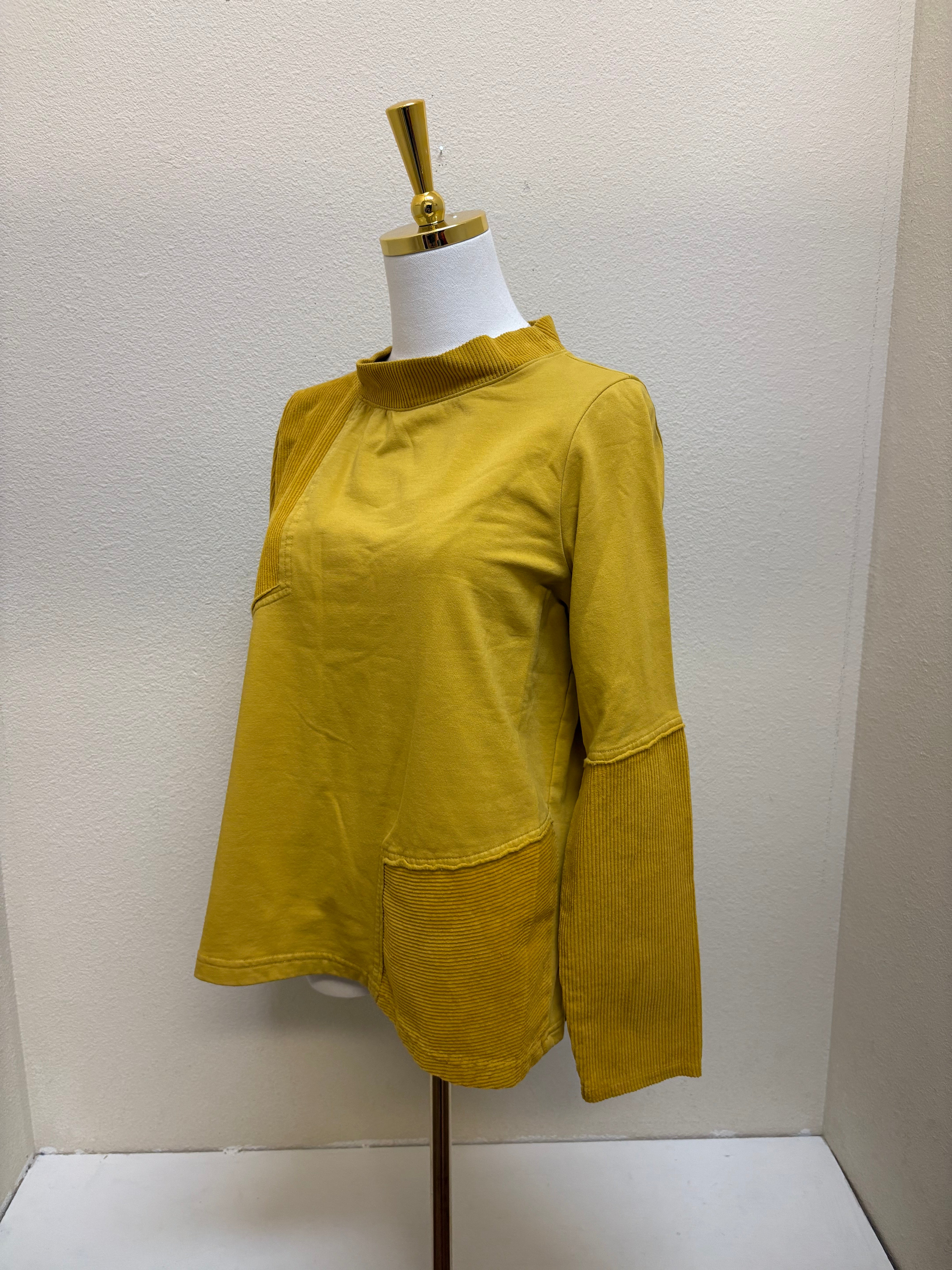 Fenini Corduroy Patch Mock Neck Shirt - C47033 - MUSTARD