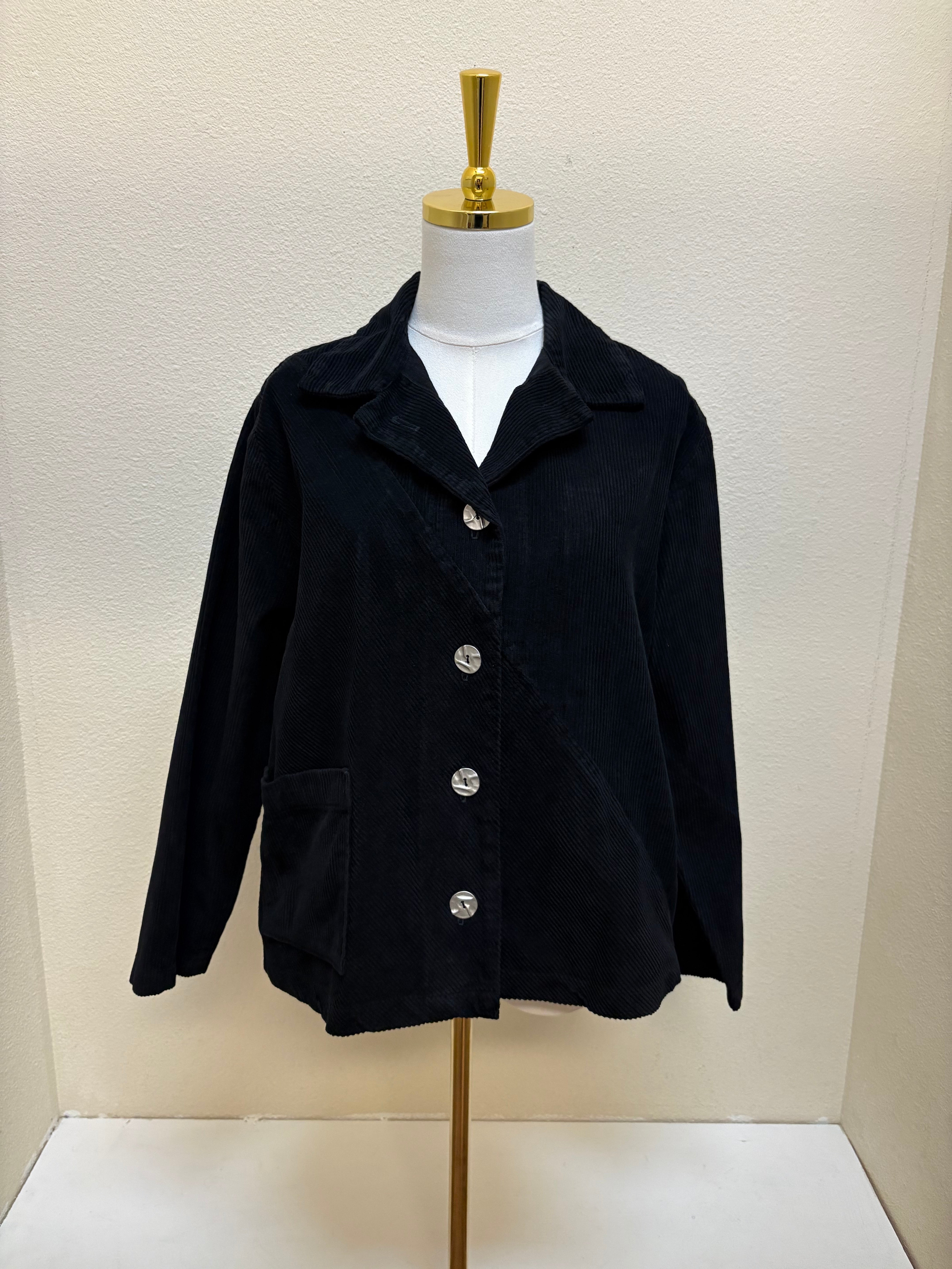 Fenini Button Front Corduroy Jacket - C47029 - BLACK