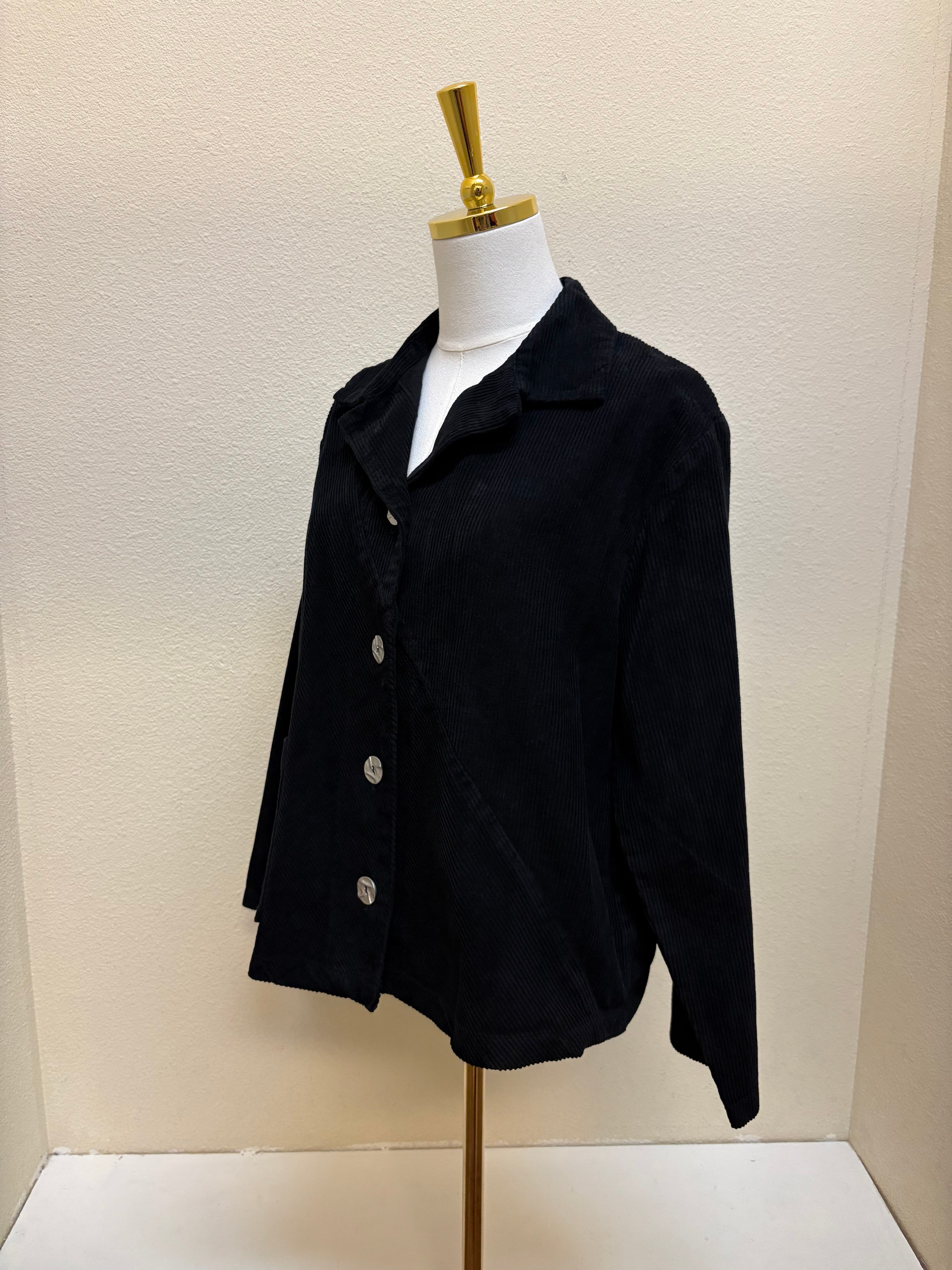 Fenini Button Front Corduroy Jacket - C47029 - BLACK