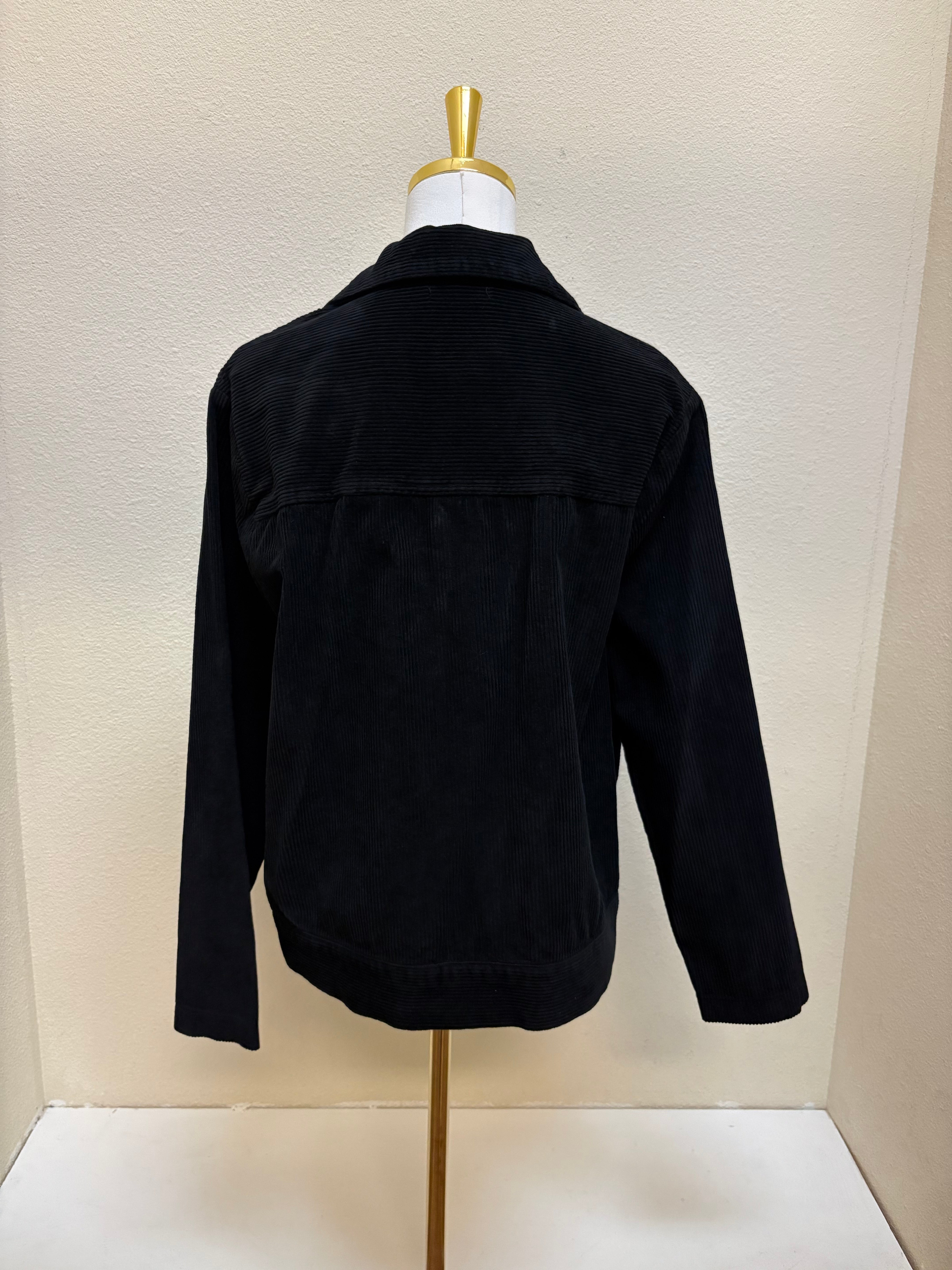 Fenini Button Front Corduroy Jacket - C47029 - BLACK