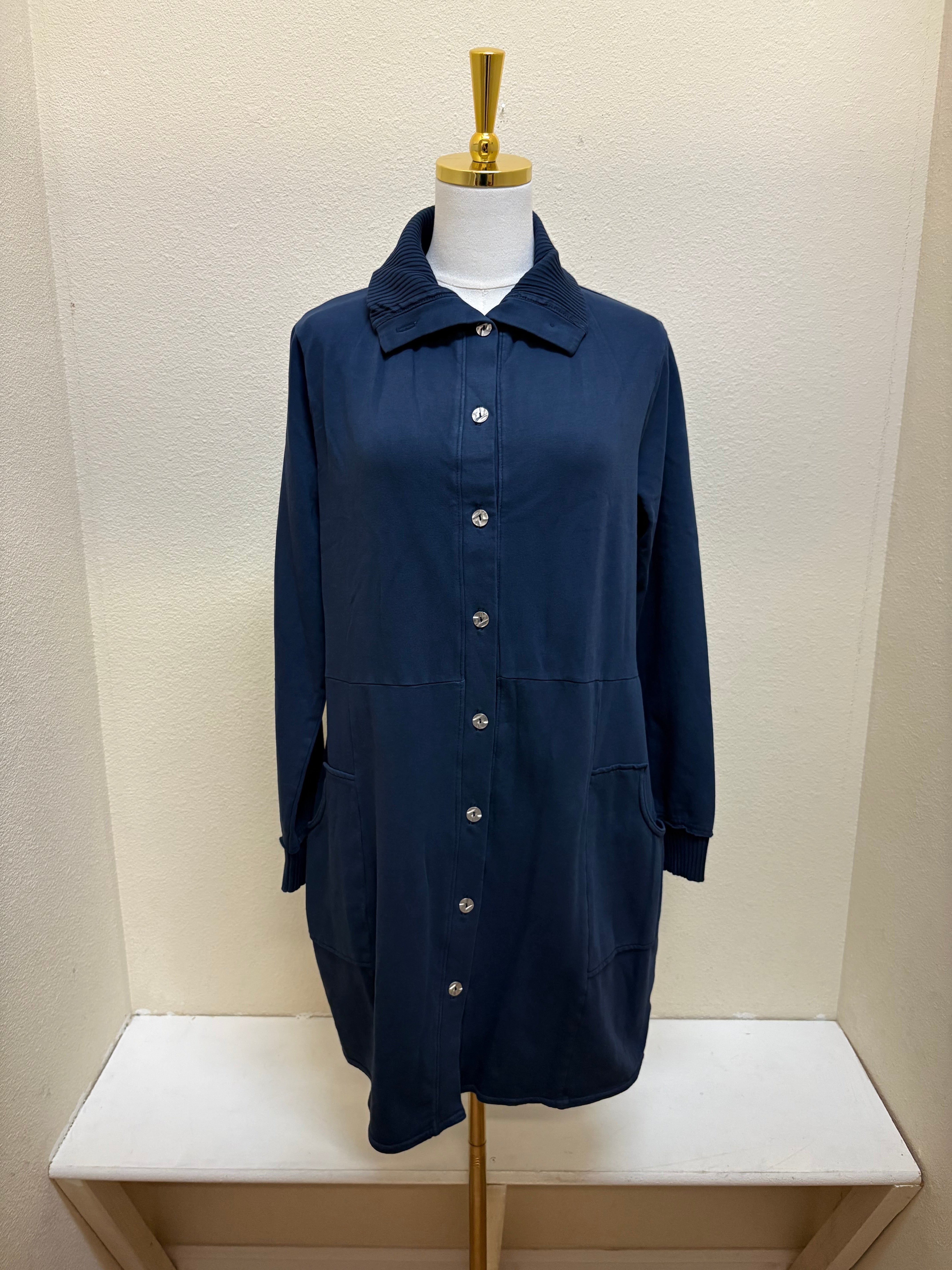 Fenini Button Front Ribbed Collar Jacket - C47026 - DENIM