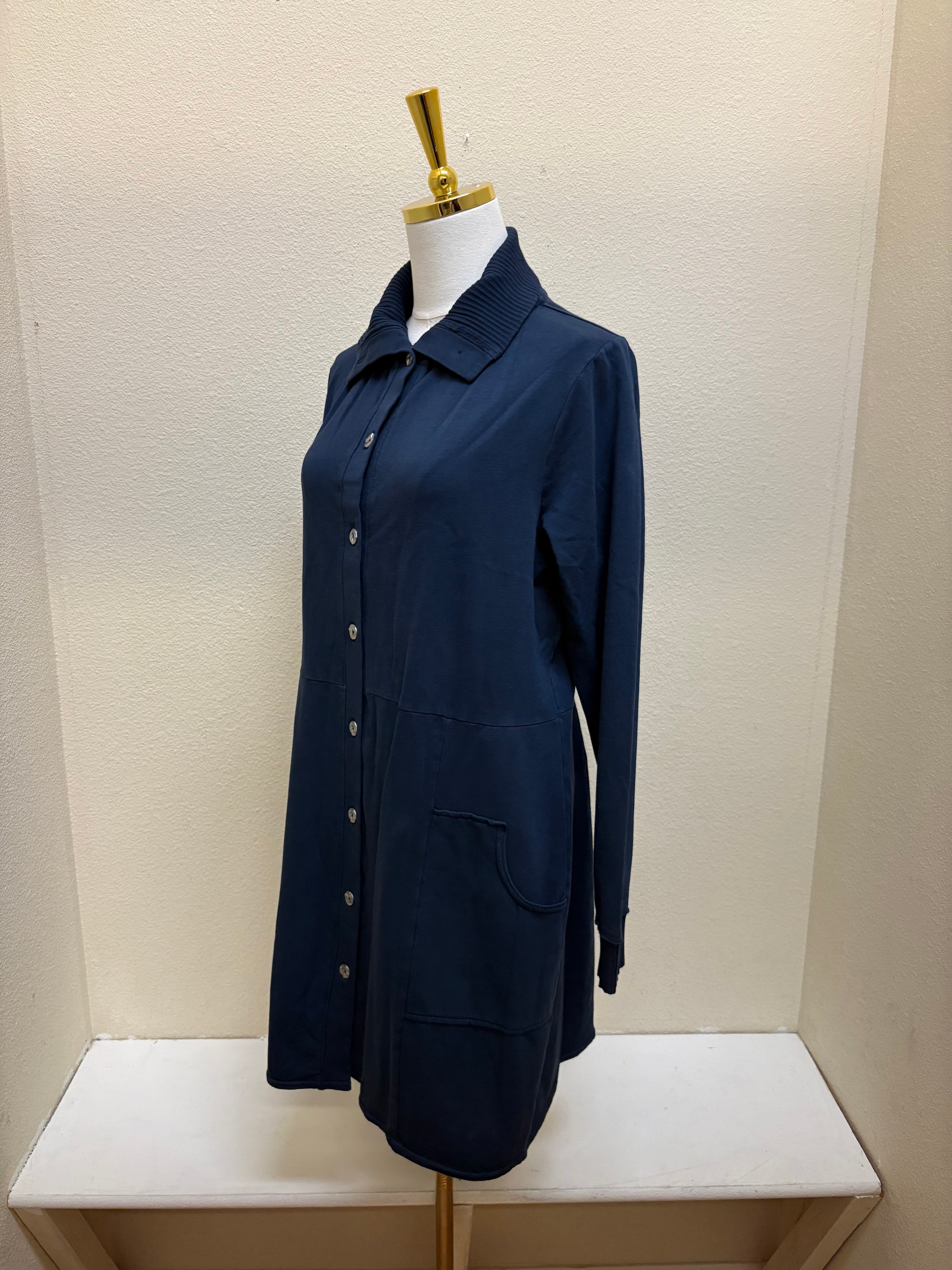 Fenini Button Front Ribbed Collar Jacket - C47026 - DENIM