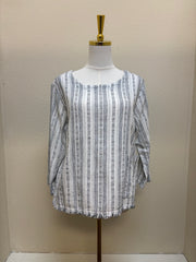 CUT LOOSE Pinstripe Linen Pocket 3/4 Slv Shell - 5147335 - WHITE