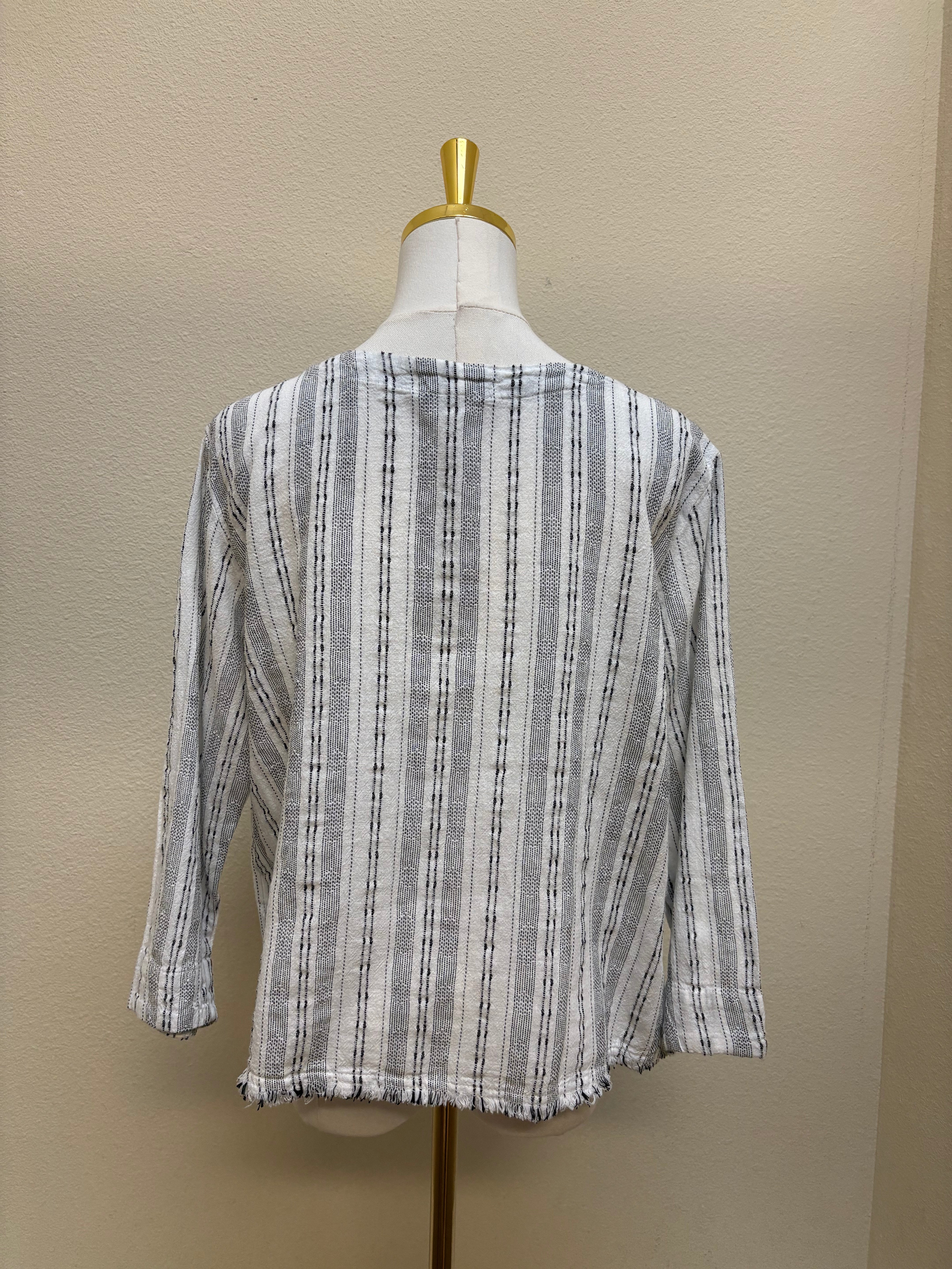 CUT LOOSE Pinstripe Linen Pocket 3/4 Slv Shell - 5147335 - WHITE