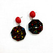 ZSISKA Black & Red Hexagon Multicolor Fleck Acrylic Bead Earring
