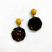 ZSISKA Black & Yellow Hexagon Multicolor Fleck Acrylic Bead Earring