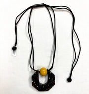 ZSISKA Yellow Bead & Black Multicolor Hexagon Pendant Necklace