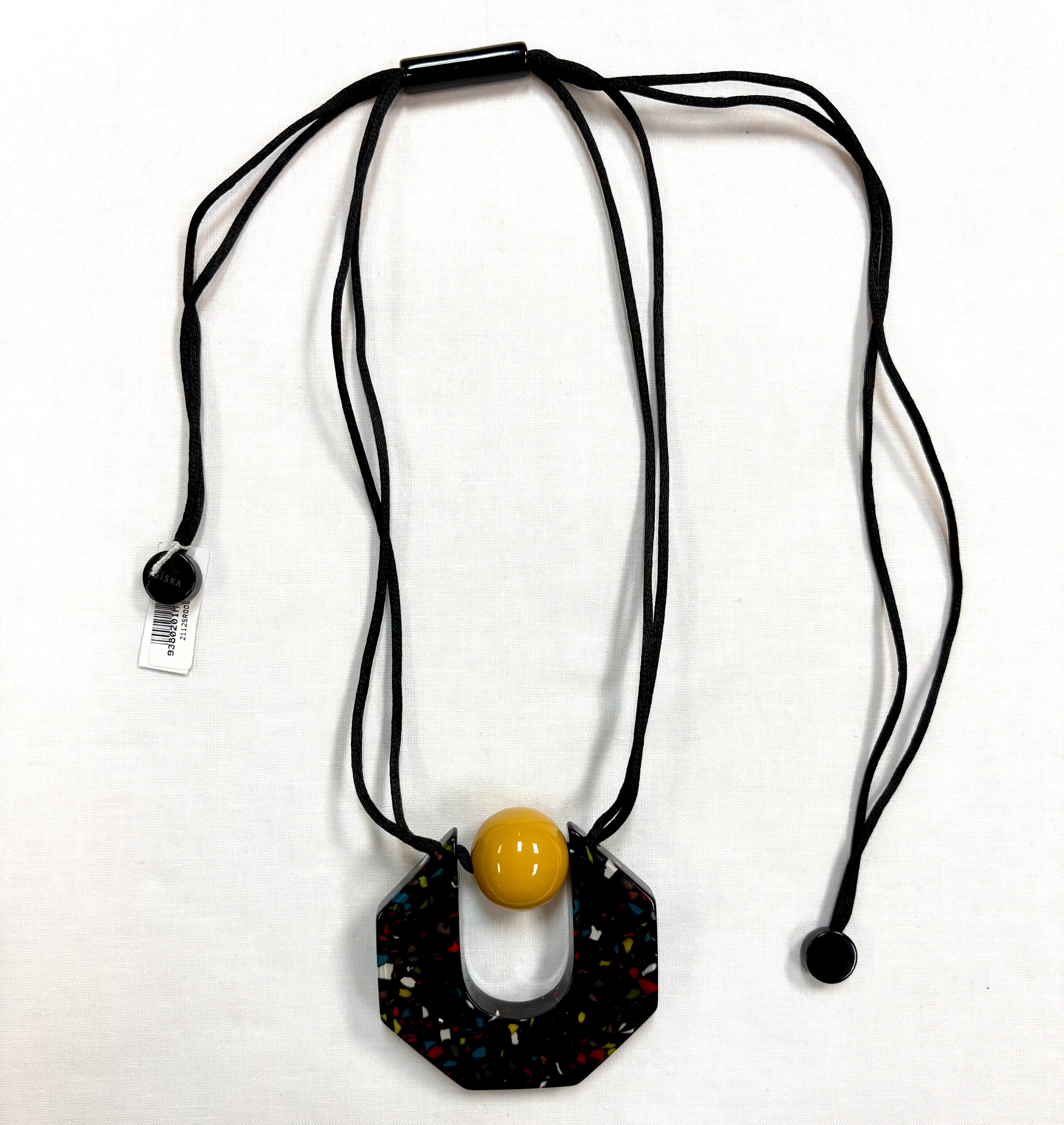 ZSISKA Yellow Bead & Black Multicolor Hexagon Pendant Necklace