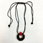ZSISKA Red Bead & Black Multicolor Hexagon Pendant Necklace