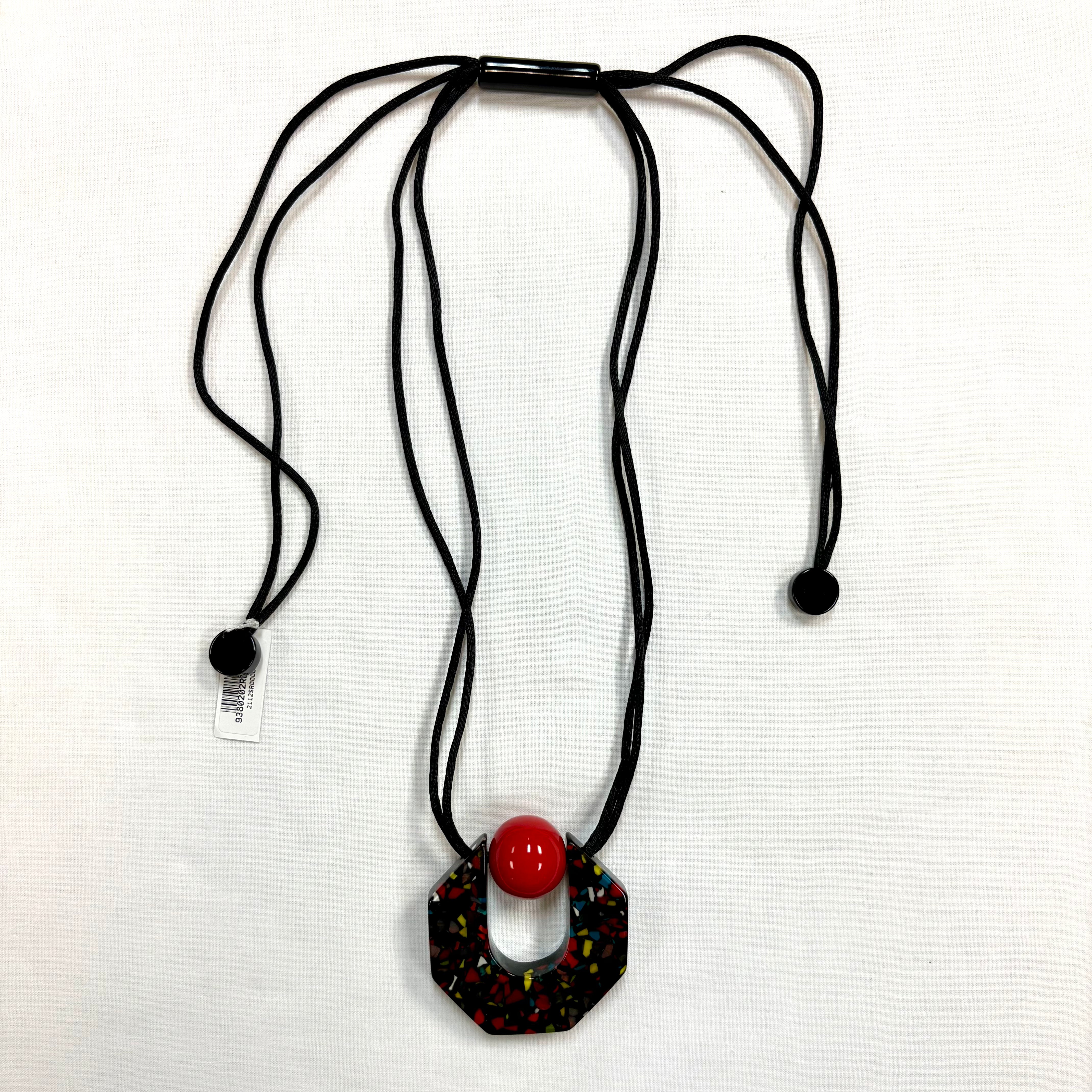 ZSISKA Red Bead & Black Multicolor Hexagon Pendant Necklace