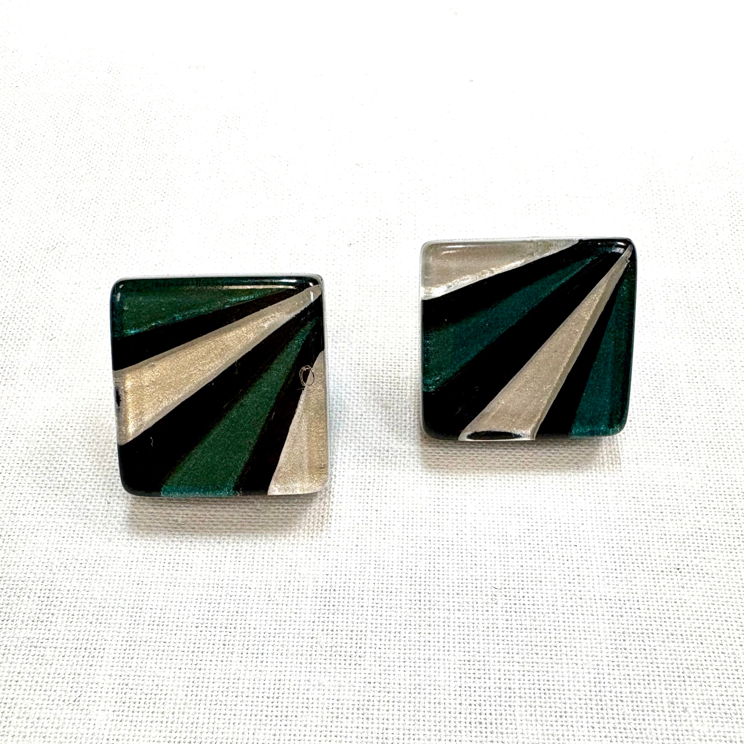 ZSISKA Bliss Black Teal Silver Stripe Glitz Earring