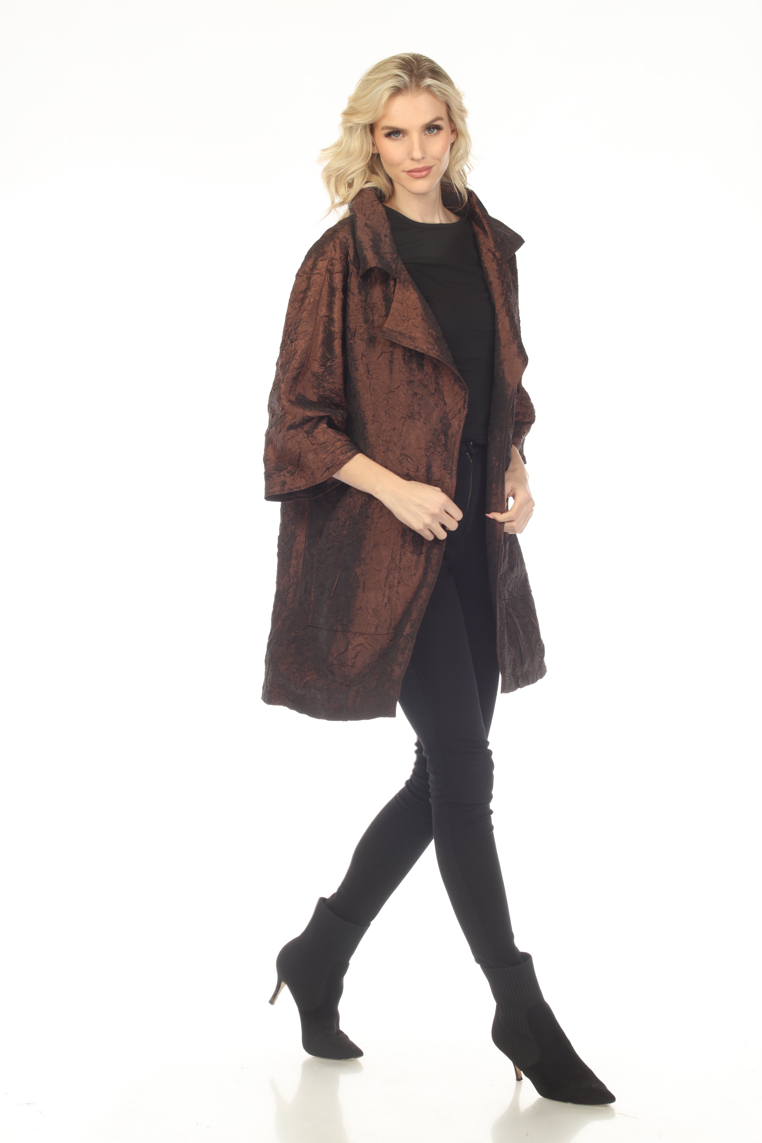 Oopera Packable Open Front Crinkle Fabric Raincoat - Copper Bronze. - J2612-4