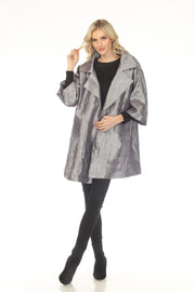 Oopera Packable Open Front Crinkle Fabric Raincoat - Steel Gray - J2612-6
