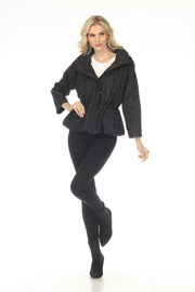 Oopera Snap Front Crinkle Fabric Raincoat - Midnight Black - J2658W-1