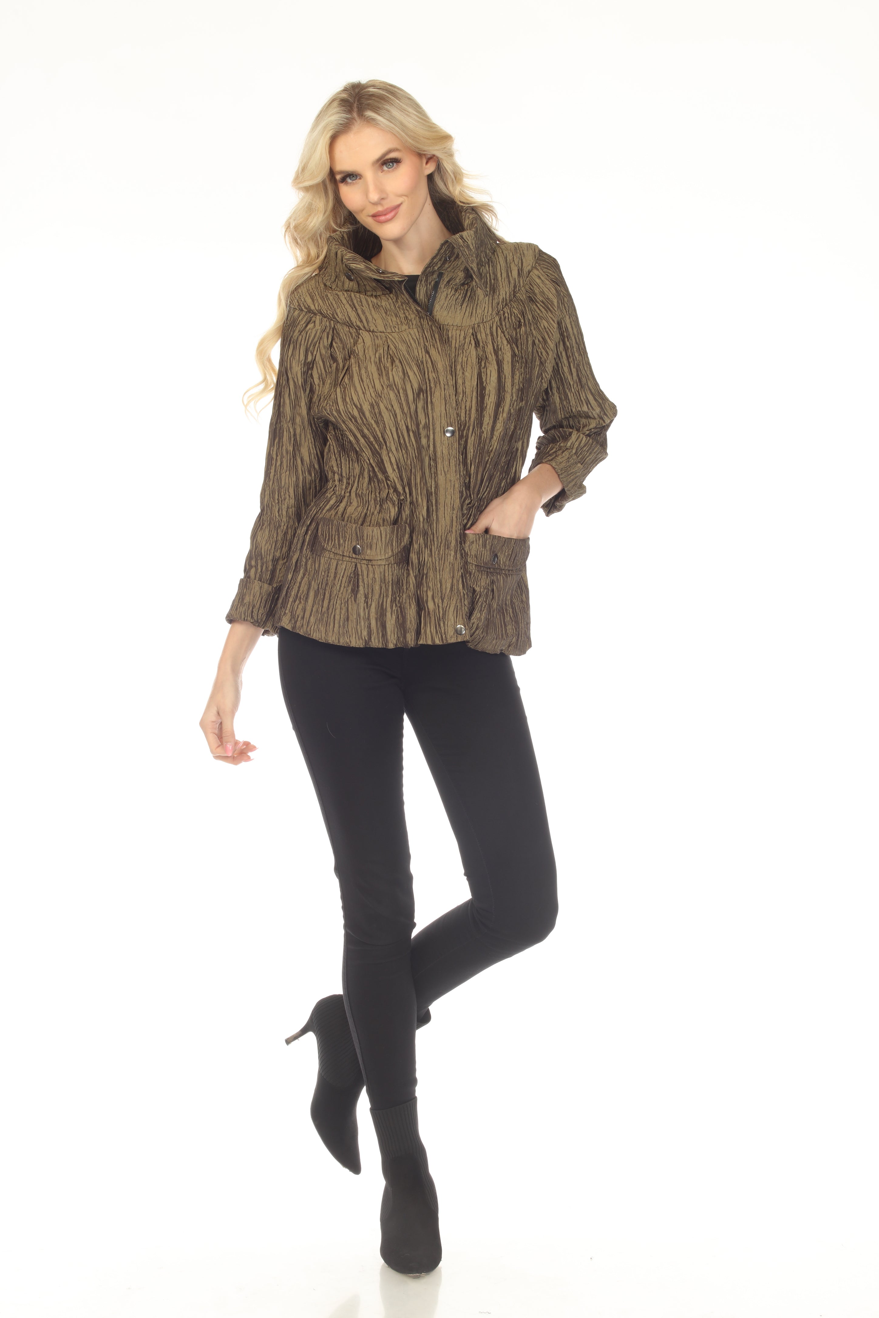 Oopera Snap Front Crinkle Fabric Raincoat - Autumn Gold - J2658W-7