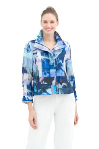 DAMEE ABSTRACT PAINTING BIKER JKT - 4954 - BLU