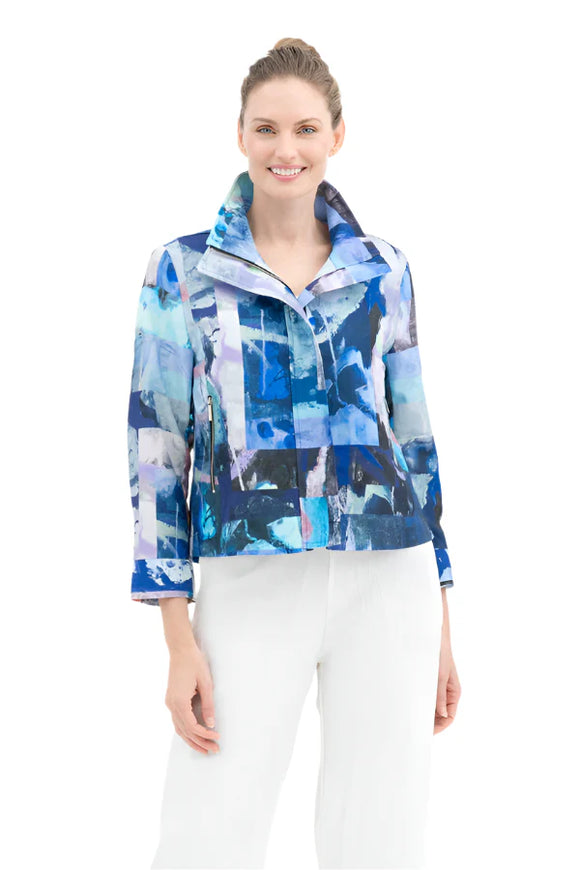 DAMEE ABSTRACT PAINTING BIKER JKT - 4954 - BLU