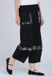 Sydney Project Clementine Black and Plaid Detail Wide Pant w/ Pockets - KJP119 - BLACK/PLAID