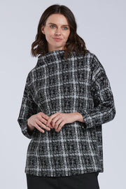 Sydney Project Felicity Black and White Mock Neck Top - KJT1109 - PLAID