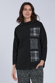 Sydney Project Felicity Black and White Mock Neck Top - KJT1109 - BLACK