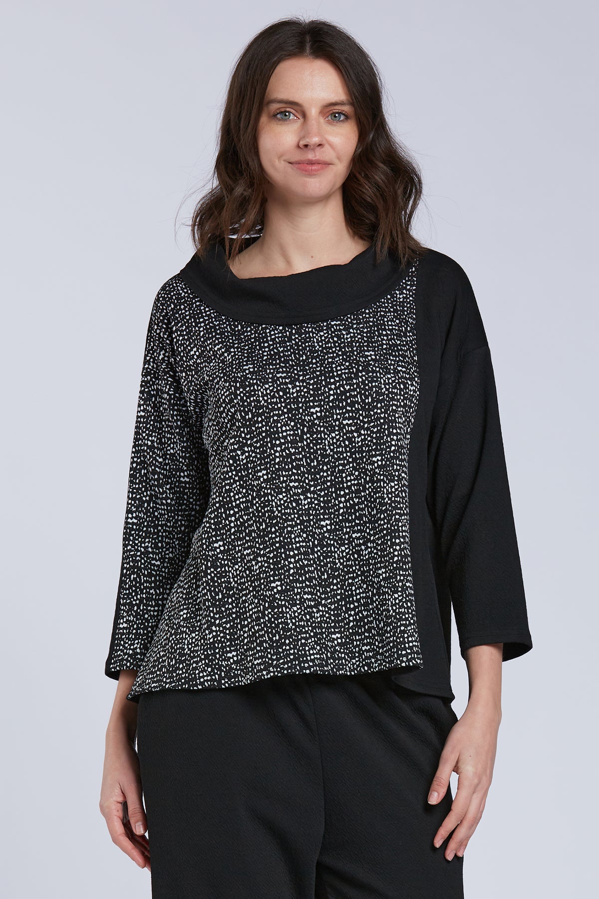 Sydney Project Colleen Boxy Cowl Neck Top - KJT1129 - BLACK/DOTS