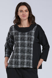 Sydney Project Colleen Boxy Cowl Neck Top - KJT1129 - BLACK/PLAID