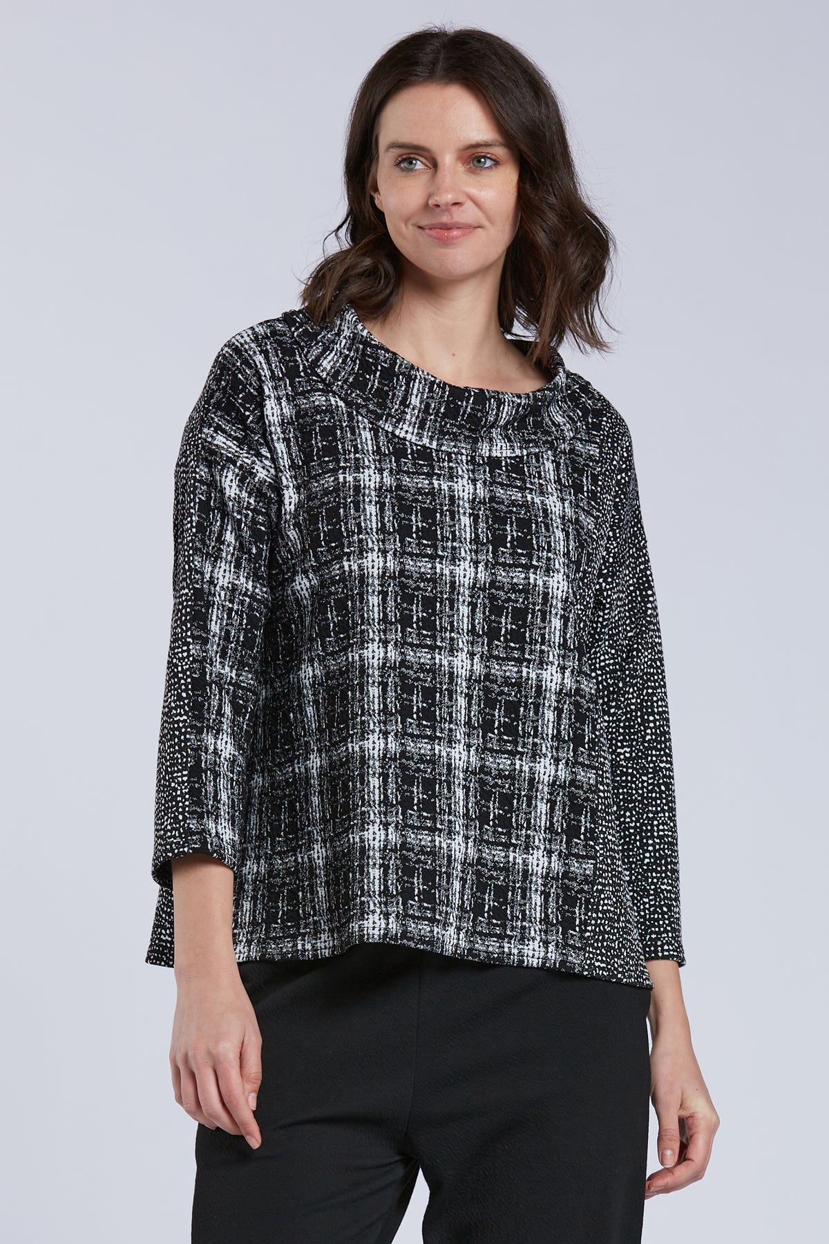 Sydney Project Colleen Boxy Cowl Neck Top - KJT1129 - DOTS/PLAID