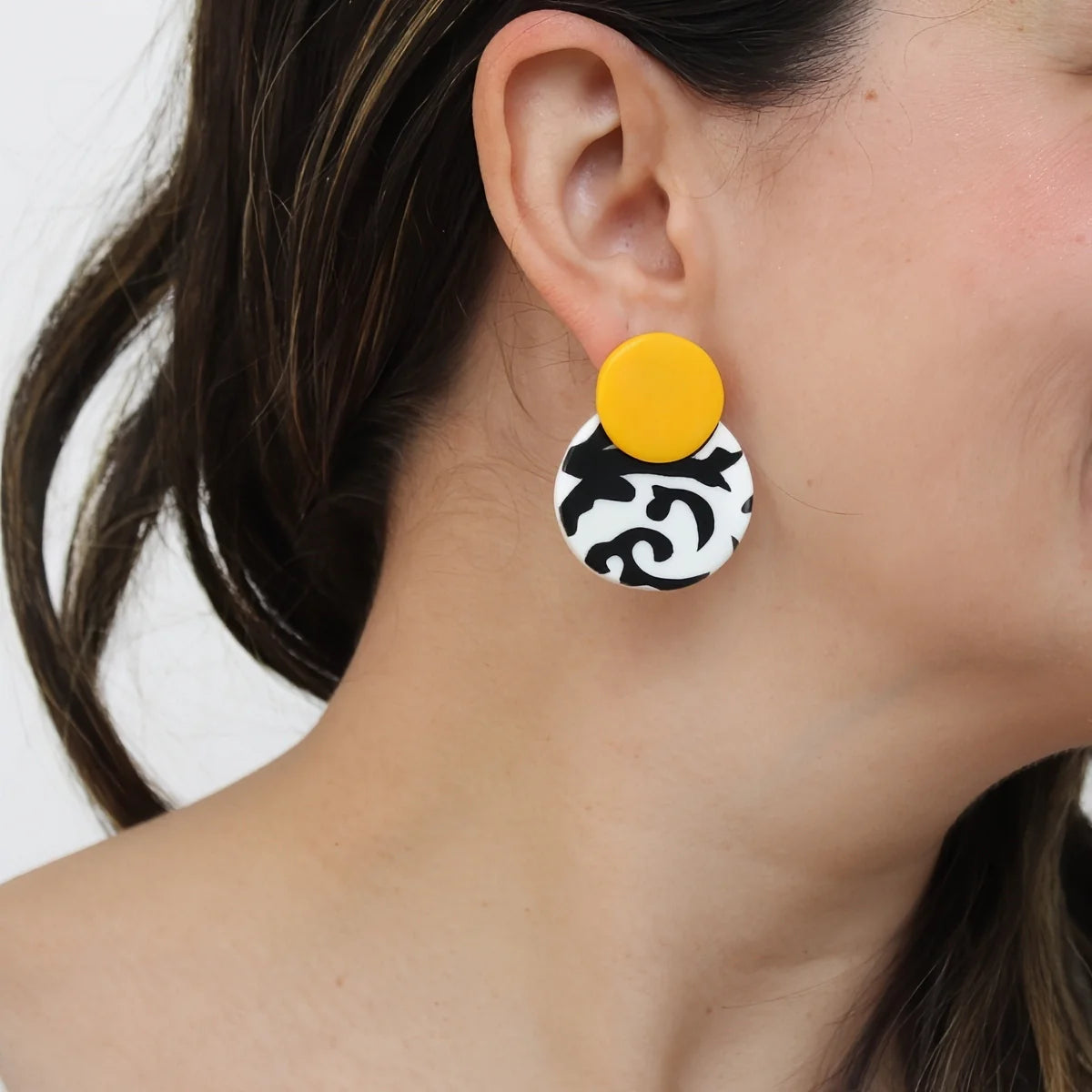 SYLCA Yellow, Black and White Lola Statement Earrings