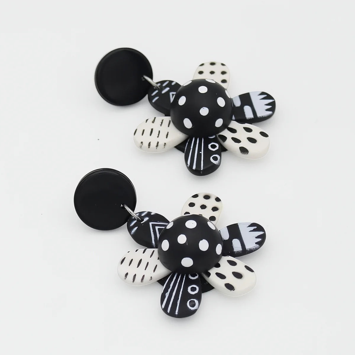 SYLCA Black and White Garden of Color Flower Earrings