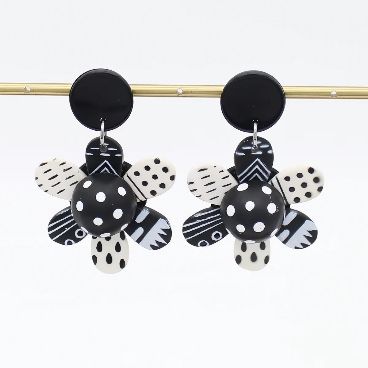 SYLCA Black and White Garden of Color Flower Earrings