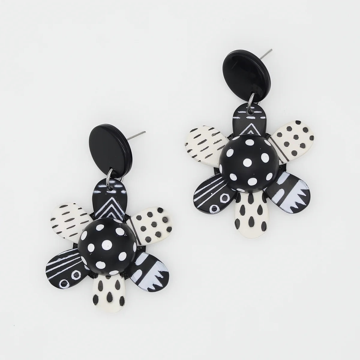 SYLCA Black and White Garden of Color Flower Earrings