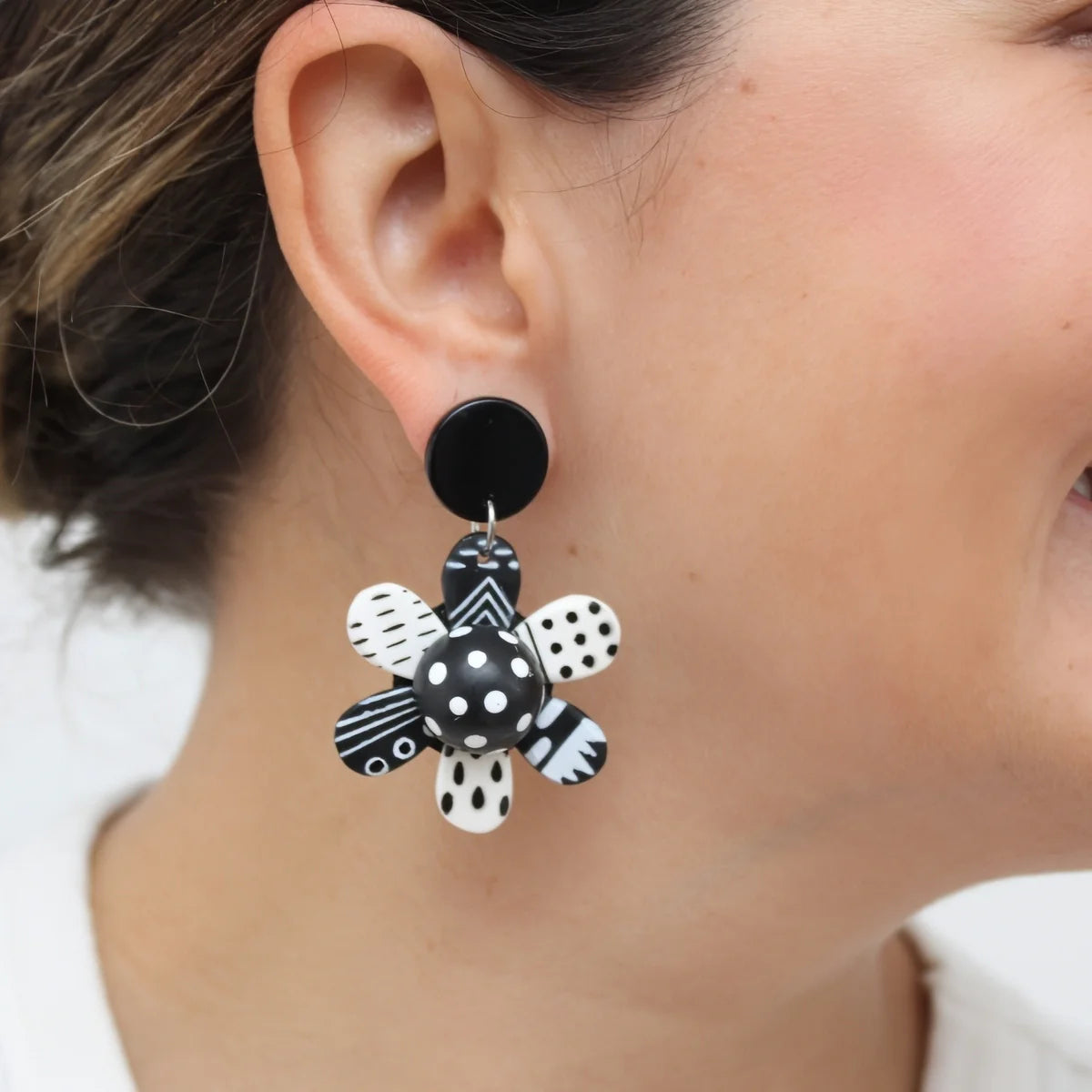 SYLCA Black and White Garden of Color Flower Earrings