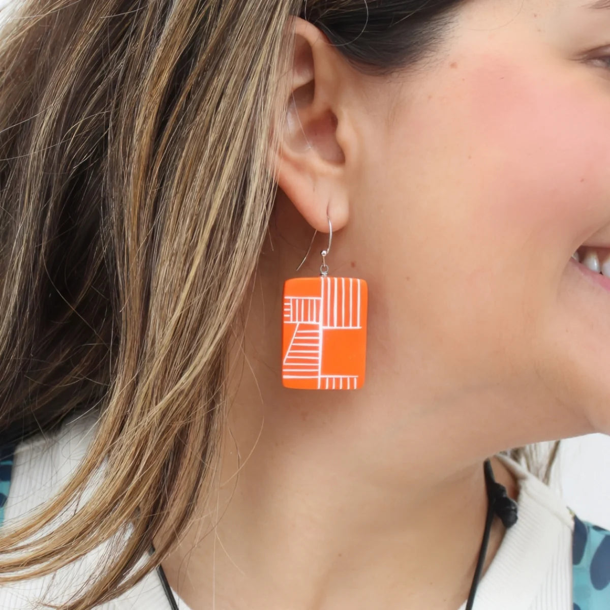 SYLCA Orange Geovibe Drop Earring